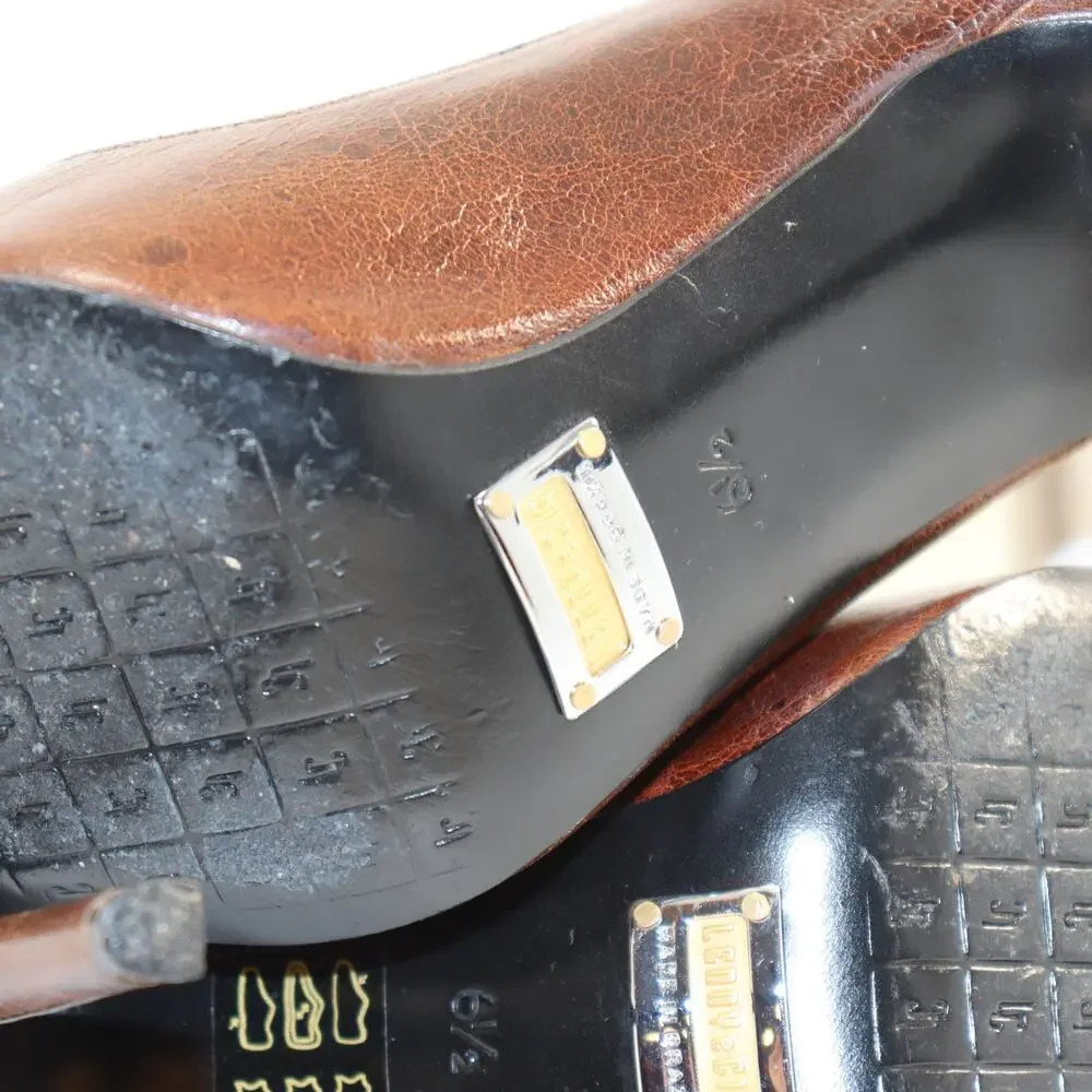 Lenny e Cia Brown Leather Gold Accent Heels‎ Size 6.5